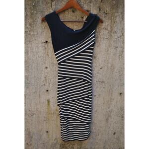 Bailey 44 Navy and White Striped Asymmetrical Sheath Dress – Petite XS